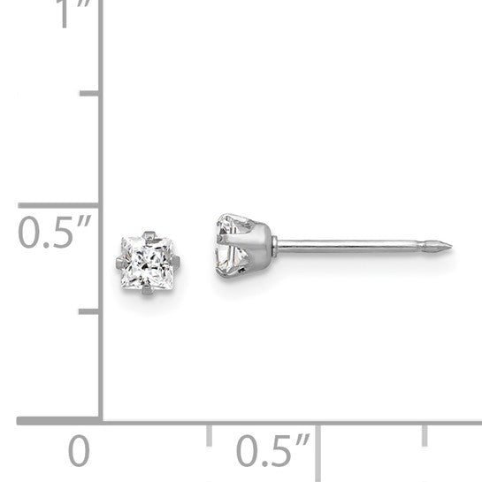 Inverness 14k White Gold 3mm Square CZ Post Piercing Earrings