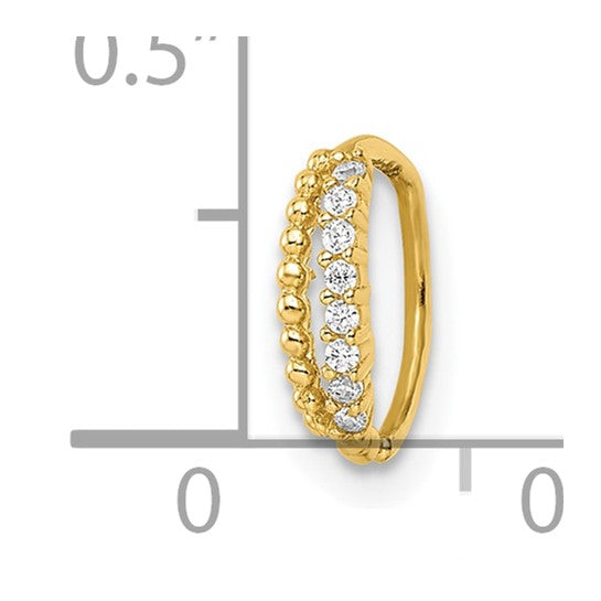 14k 18 Gauge Double Row Beaded and CZ Nose Ring / Ear Cuff