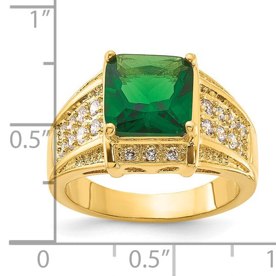 Kennedy Gold-plated Crystal Green Princess-cut Ring