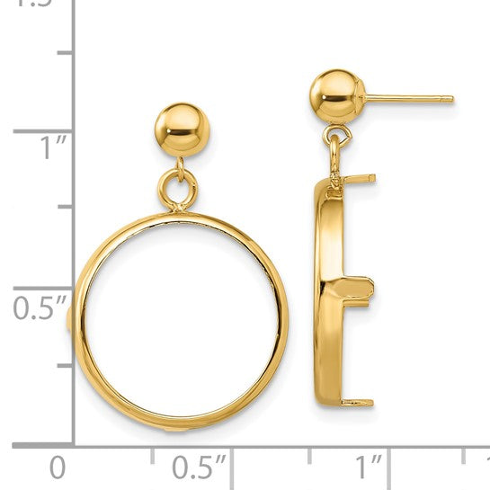 14k Polished Classic ProngCoin Bezel Post Dangle Earrings
