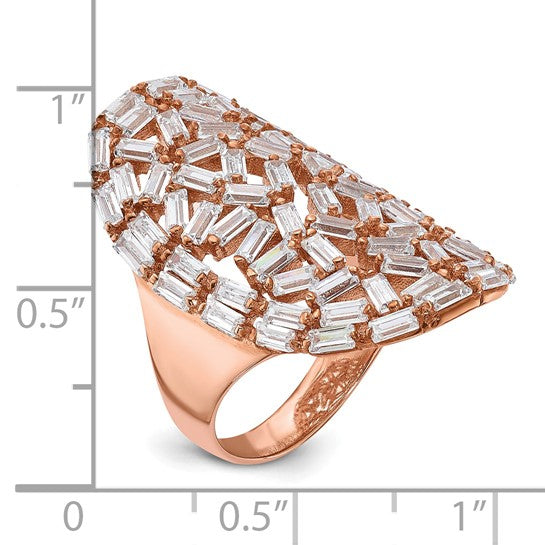 Sterling Silver Rose Gold-plated Oval Baguette Crystal Size 9 Ring