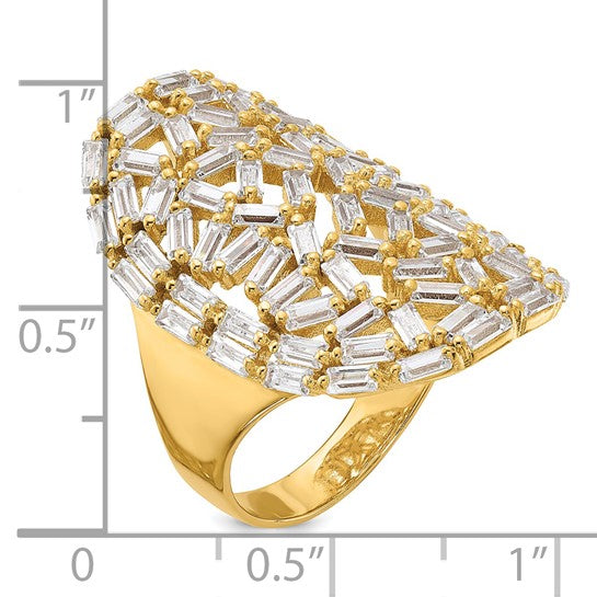Sterling Silver Gold-plated Oval Baguette Crystal Size 6 Ring