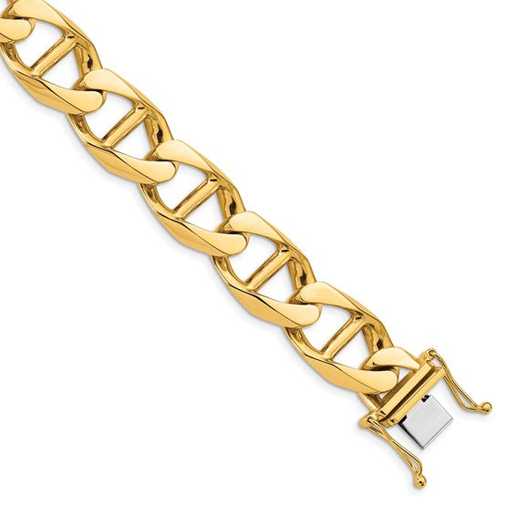 14K White Gold 12.5mm Hand Polished Fancy Anchor Link with Box Catch Clasp Chain (per inch)