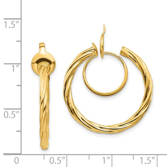14K 2.25x24mm Polished Twisted Tube Hoop Non-pierced Earrings