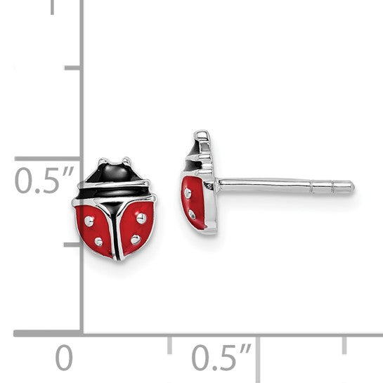 Sterling Silver Polished Red/Black Enameled Ladybug Post Earrings