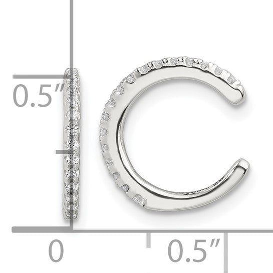 Sterling Silver E-Coating Polished CZ Pair of 2 Cuff Earrings