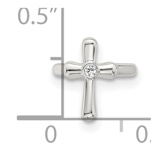 Sterling Silver E-coated Polished CZ Cross Single Cuff Earring