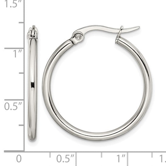 Chisel Stainless Steel Polished 27mm Diameter 2mm Hoop Earrings