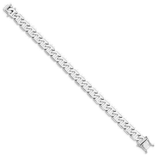 14K White Gold 9 inch 10.2mm Hand Polished Fancy Link with Box Catch Clasp Bracelet