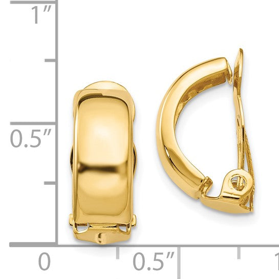 14k 6x18mm Polished Half Hoop Omega Back Non-Pierced Earrings