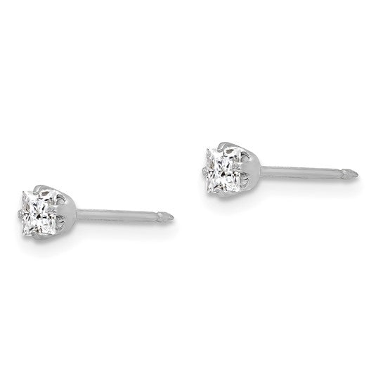 Inverness 14k White Gold 3mm Square CZ Post Piercing Earrings