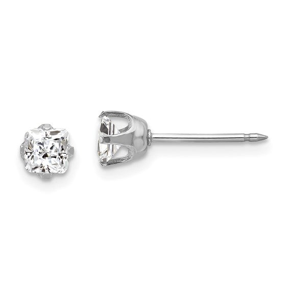 Inverness 14k White Gold 5mm Square CZ Post Piercing Earrings