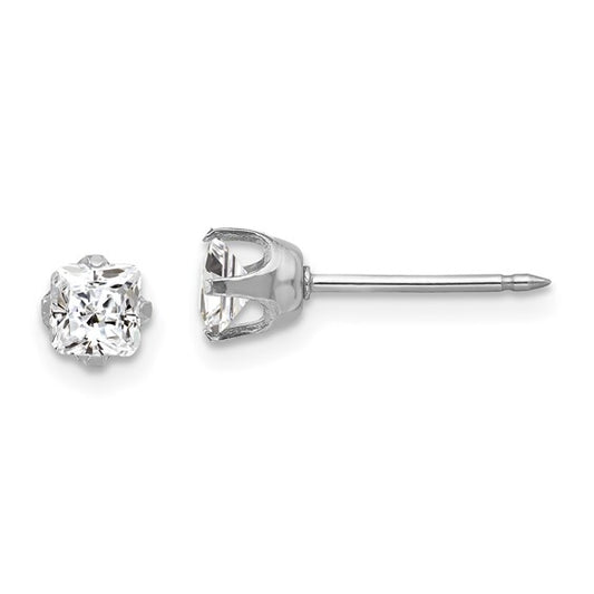 Inverness 14k White Gold 5mm Square CZ Post Piercing Earrings