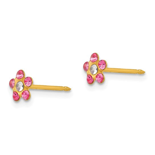 Inverness 14k Rose and Aurora Borealis Crystal Flower Post Piercing Earrings