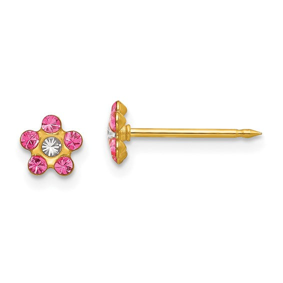 Inverness 14k Rose and Aurora Borealis Crystal Flower Post Piercing Earrings