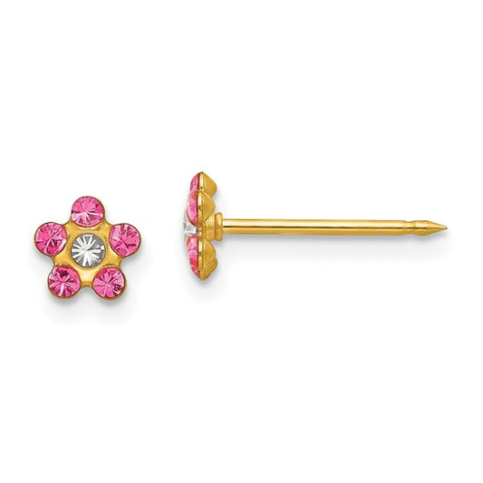 Inverness 14k Rose and Aurora Borealis Crystal Flower Post Piercing Earrings