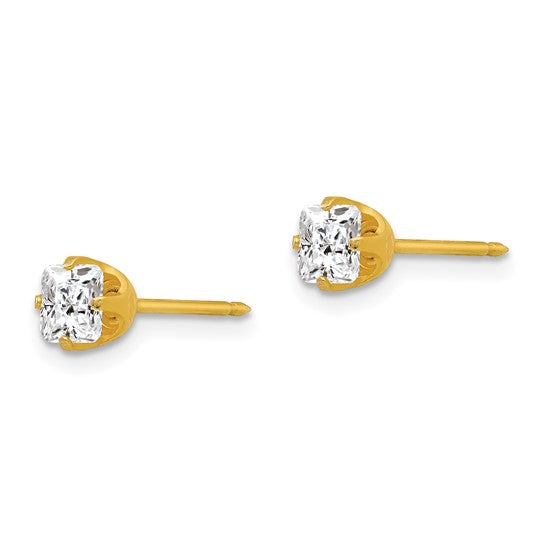 Inverness 14k 5mm Square Princess CZ Post Piercing Earrings