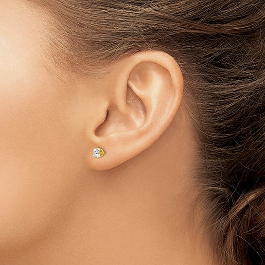 Inverness 14k 5mm Square Princess CZ Post Piercing Earrings