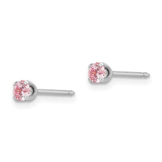 Inverness 14k White Gold 3mm Pink CZ Piercing Earrings