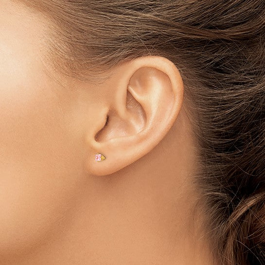 Inverness 14k 3mm Square Pink CZ Post Piercing Earrings