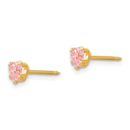 Inverness 14k 4mm Pink Heart CZ Post Piercing Earrings