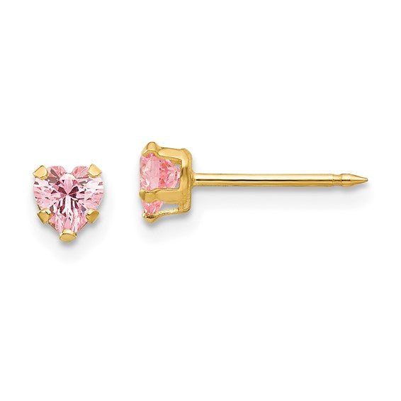 Inverness 14k 4mm Pink Heart CZ Post Piercing Earrings