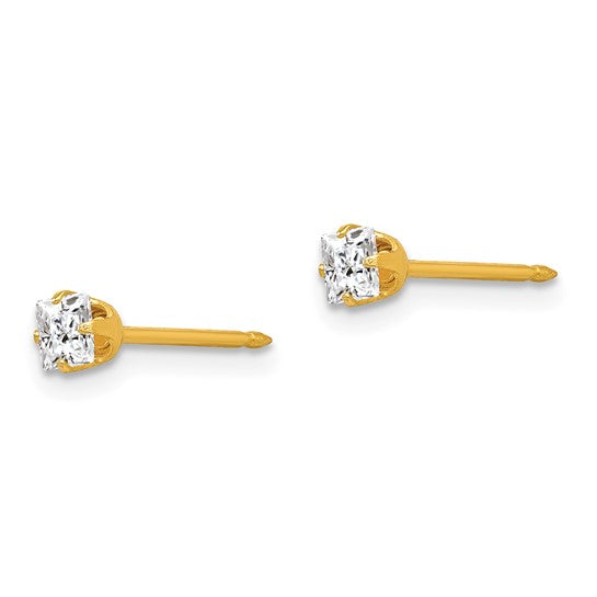 Inverness 14k 3mm Square CZ Post Piercing Earrings