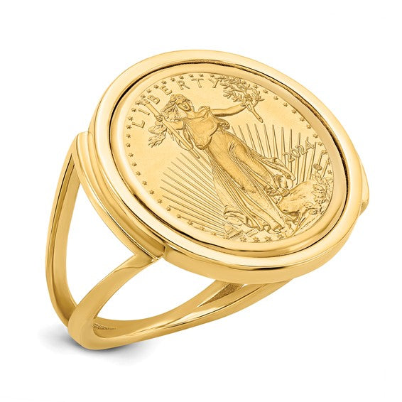 Wideband Distinguished Coin Jewelry 10k Ladies' Polished Mounted 1/10oz American Eagle Coin Bezel Ring
