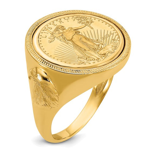 Wideband Distinguished Coin Jewelry 14k Men's Polished and Textured with Eagle Side Mounted 1/10oz American Eagle Coin Bezel Ring