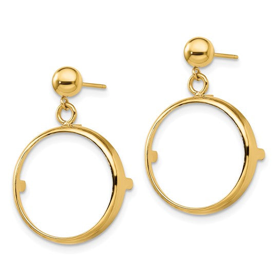 14k Polished Classic ProngCoin Bezel Post Dangle Earrings