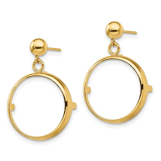 14k Polished Classic ProngCoin Bezel Post Dangle Earrings