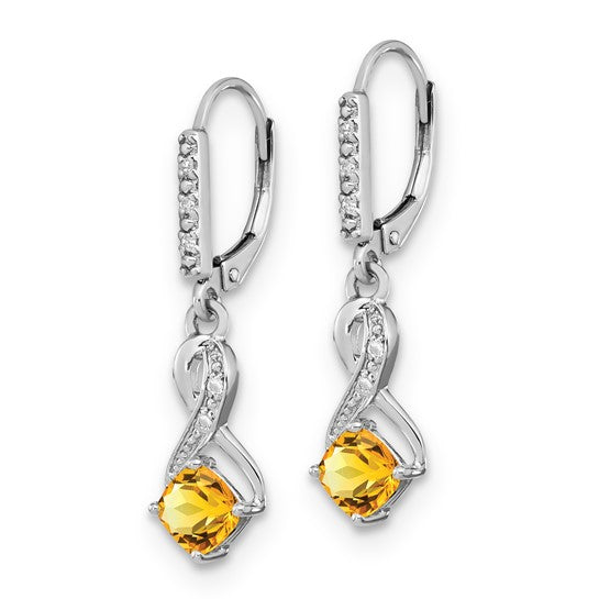 Sterling Silver Citrine & Diamond Leverback Dangle Earrings