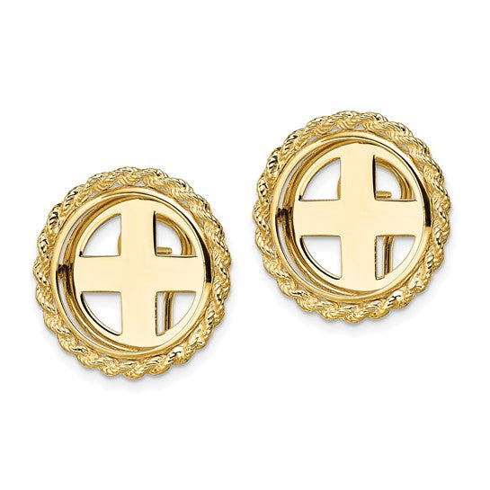 Wideband Distinguished Coin Jewelry 14k Polished Rope 16.5mm Prong Coin Bezel Omega Post Earrings