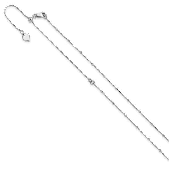 Sterling Silver RH-plt Adjustable 1.5mm Beaded D/C Box Chain
