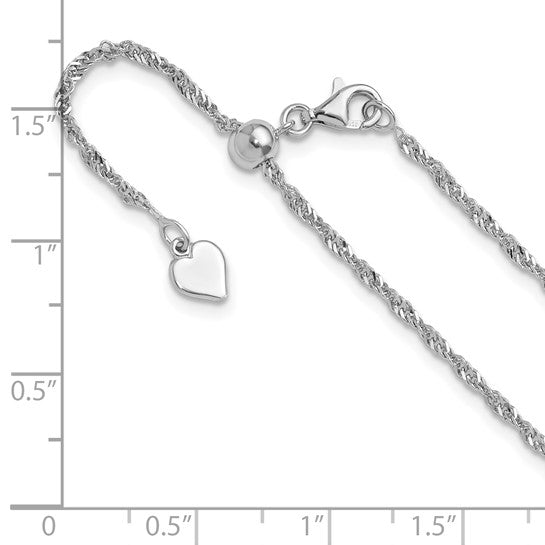 Sterling Silver RH-plated Adjustable 1.6mm Singapore Chain