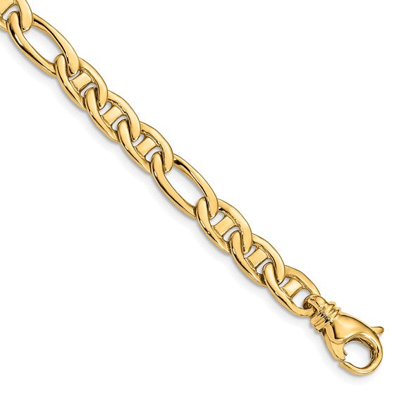 14K 6.5mm Solid Hand Polished Fancy Flat Anchor Link with Fancy Lobster Clasp Chain (per inch)