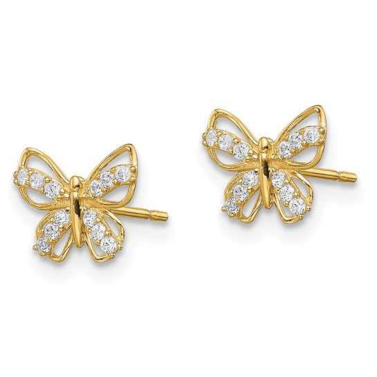 14k Madi K CZ Butterfly Childrens Post Earrings