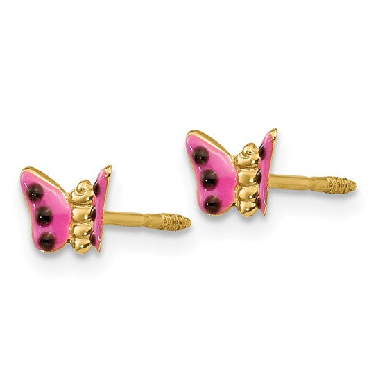 14k Madi K Pink Enameled Butterfly Childrens Post Earrings