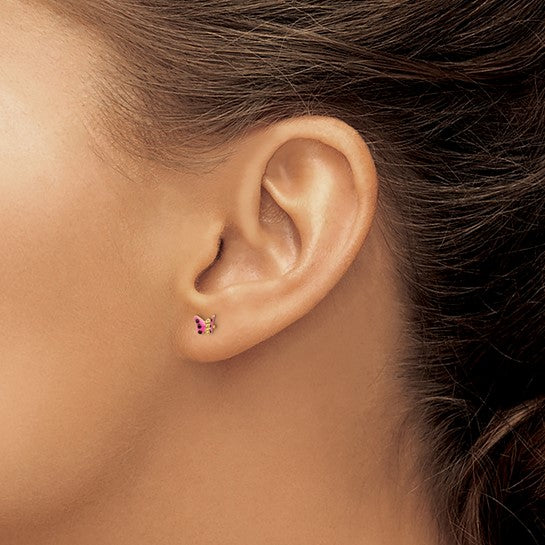 14k Madi K Pink Enameled Butterfly Childrens Post Earrings