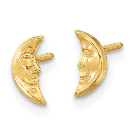 14k Madi K Moon with Face Childrens Screwback Post Earrings