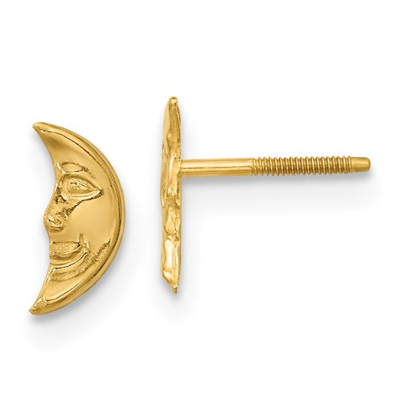 14k Madi K Moon with Face Childrens Screwback Post Earrings