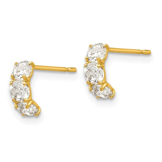 14k Madi K CZ Three Stone Childrens Post Earrings