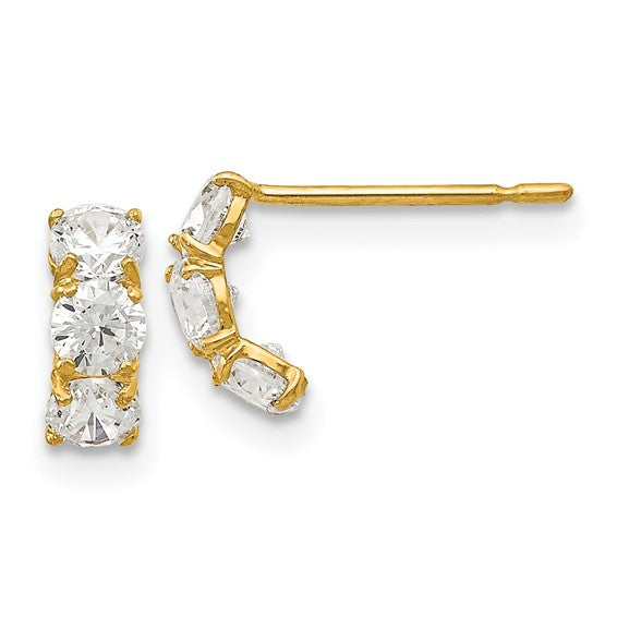 14k Madi K CZ Three Stone Childrens Post Earrings