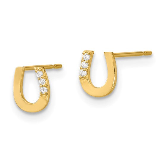 14k Madi K CZ Horseshoe Childrens Post Earrings