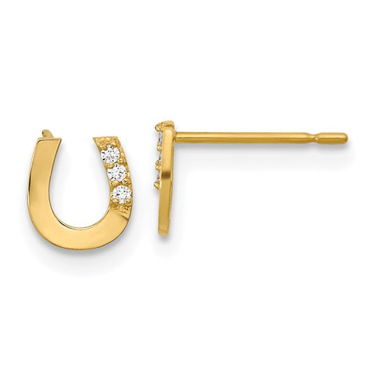 14k Madi K CZ Horseshoe Childrens Post Earrings