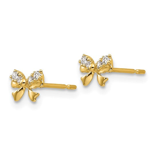 14k Madi K CZ Bow Childrens Post Earrings