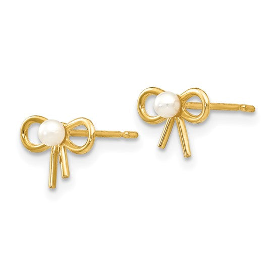 14k Madi K Freshwater Cultured Pearl Bow Childrens Post Earrings