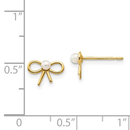 14k Madi K Freshwater Cultured Pearl Bow Childrens Post Earrings