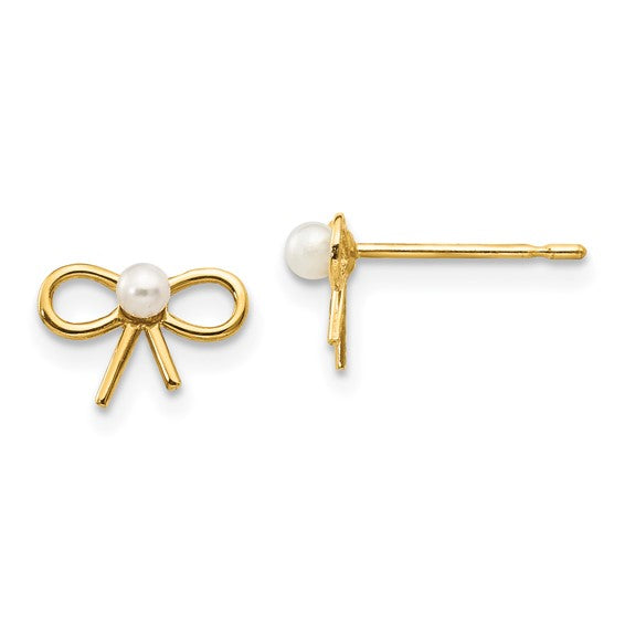 14k Madi K Freshwater Cultured Pearl Bow Childrens Post Earrings