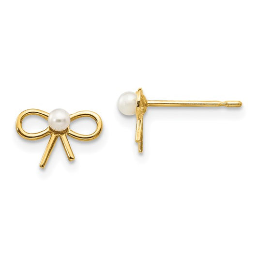 14k Madi K Freshwater Cultured Pearl Bow Childrens Post Earrings